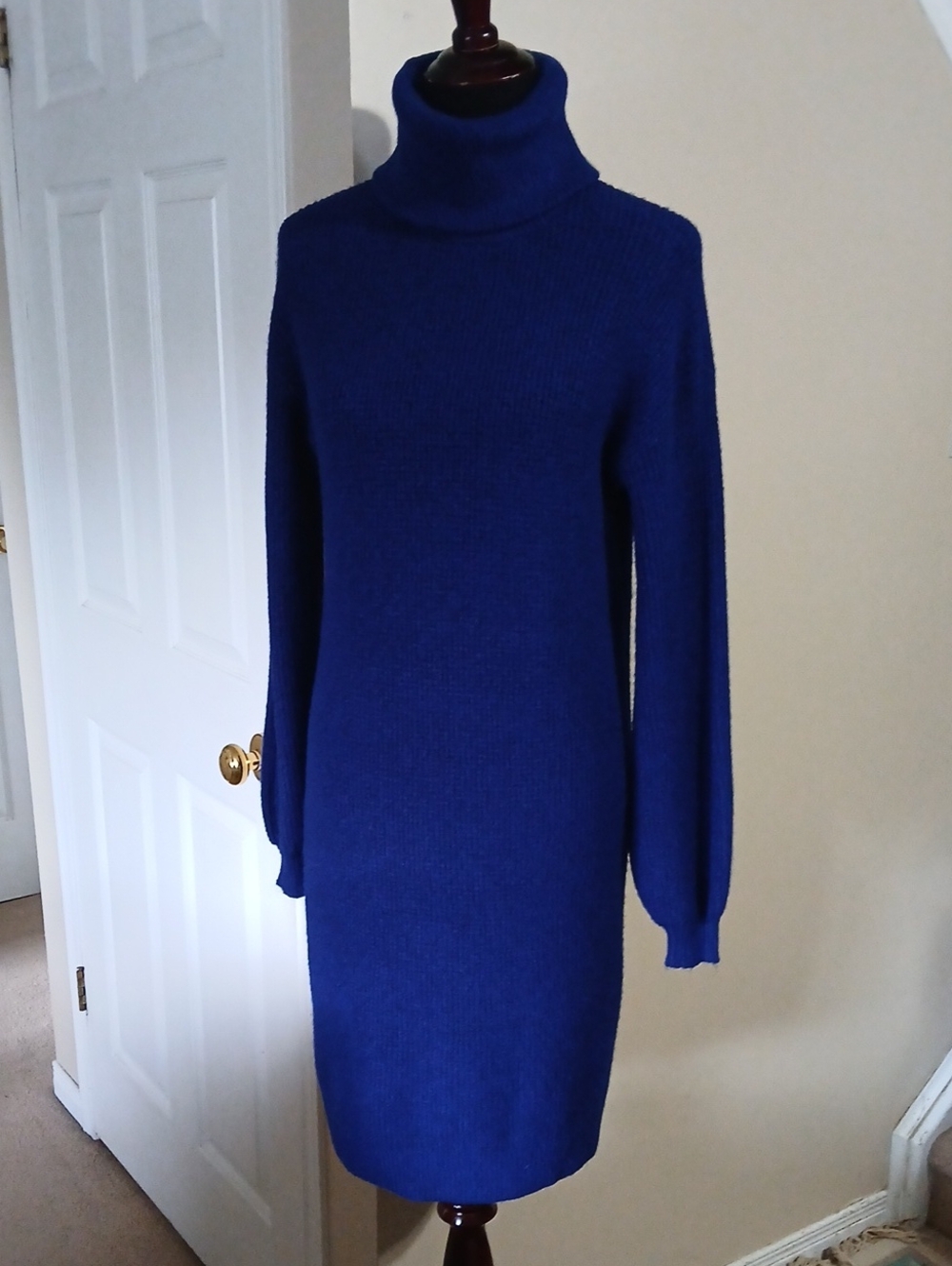 Turtleneck Long Sleeve Knit Dress in Cobalt Blue